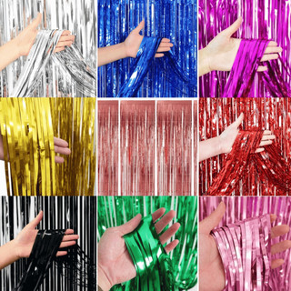 Cortina Metalizada Brilhante 2x1m com Fitilhos – Painel Decorativo para Festa, Aniversário, Casamento e Eventos