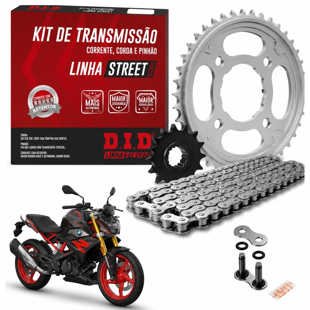 KIT RELAÇÃO TRANSMISSÃO DID EXTRA PREMIUM COM RETENTOR BMW G310R 2017 A 2025 40/16T 520VD-112ZB