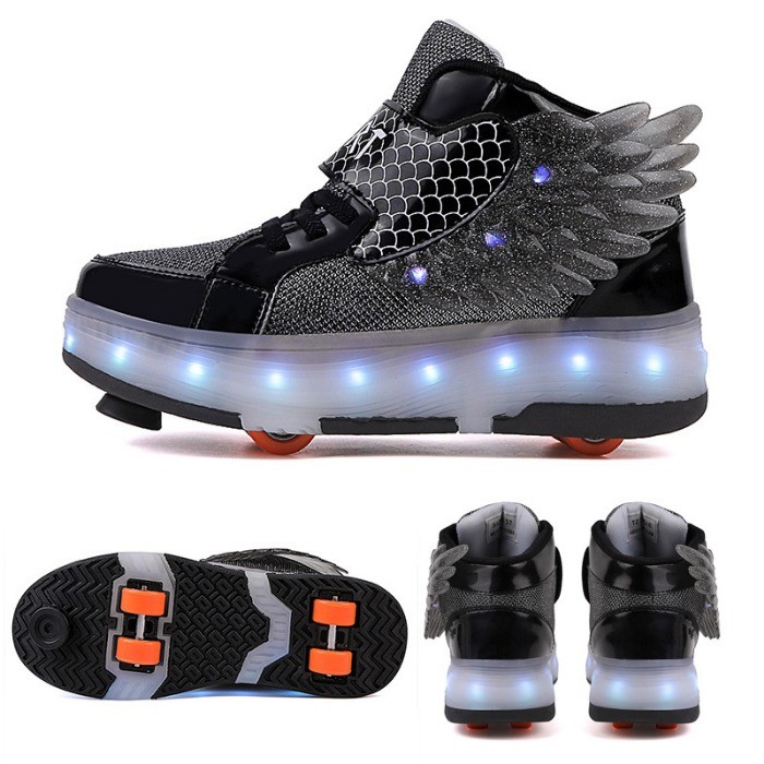 Colorido luminoso meninos patins roda dupla meninas invisível automático encolhível roda sapatos crianças patins Runaway