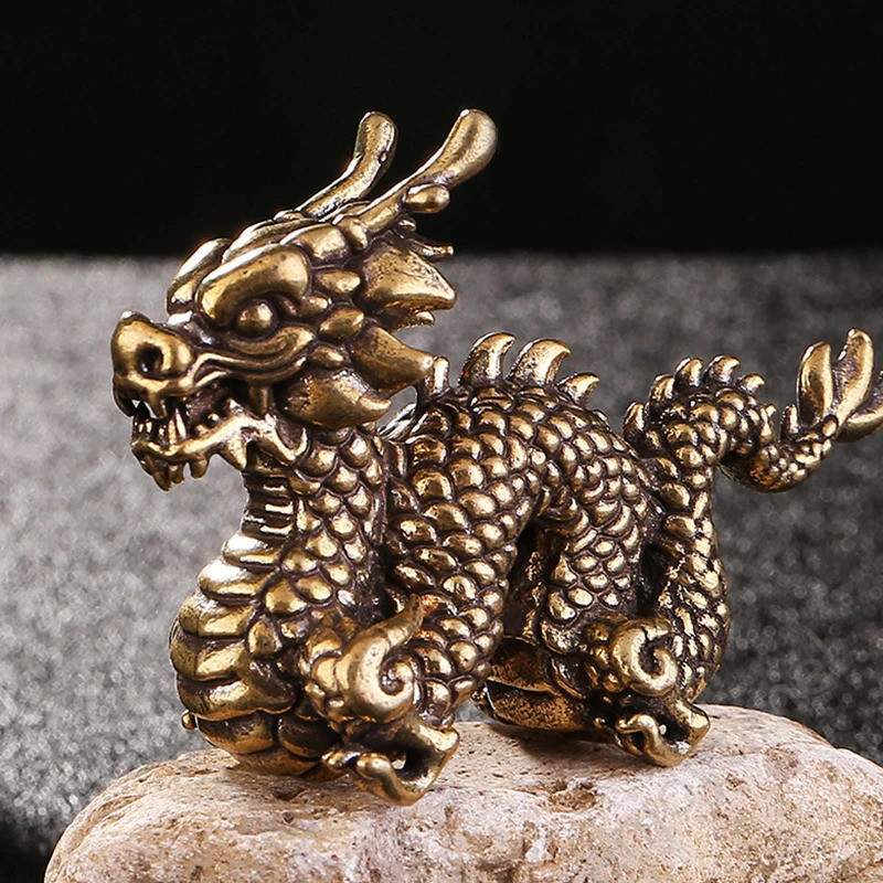 Ornamento Vintage de Bronze, Estátua de Dragão Chinês, Figuras em Cobre, Miniaturas para Decoração de Casa