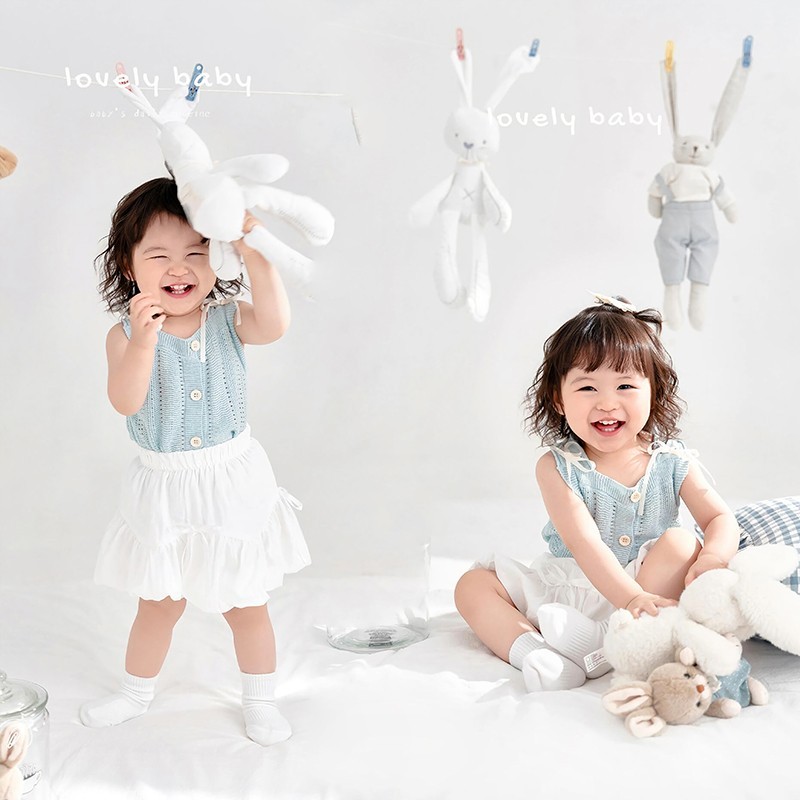 Roupas fotográficas infantis azul colete de malha feminino bebê cem dias de idade fotografia foto roupas adereços de est
