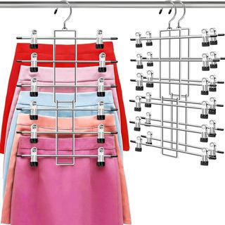 Cabides para Calças com Clipes, Organizador de Armário Suspenso que Economiza Espaço - Cabides para Saias de 6 Níveis co
