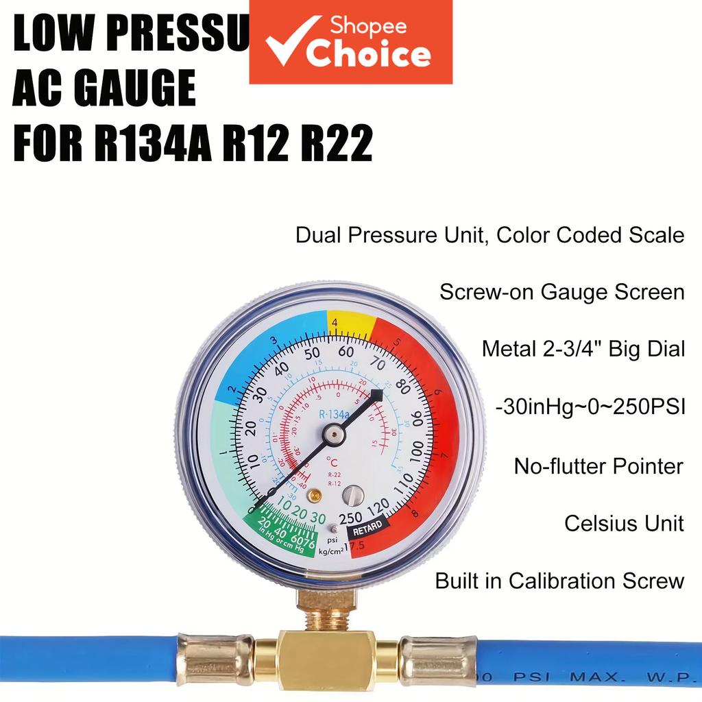 Kit Mangueira de Recarga de Gás Ar-Condicionado para Carro R134a, Manômetro de Pressão com Mangueira Azul, Ideal para