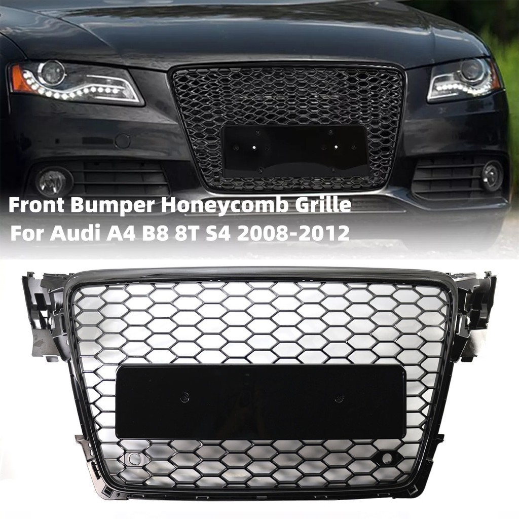 Para Audi A4 B8 8T S4 2008-2012 Amortecedor Dianteiro Favo De Mel Malha Grade Atualização Preto Brilhante Estilo RS4 Gri