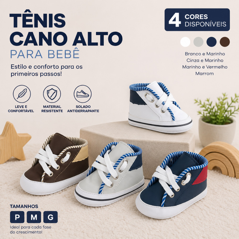 Tênis Botinha Cano Alto Bebê Com Cadarço Aquarela Baby Menino
