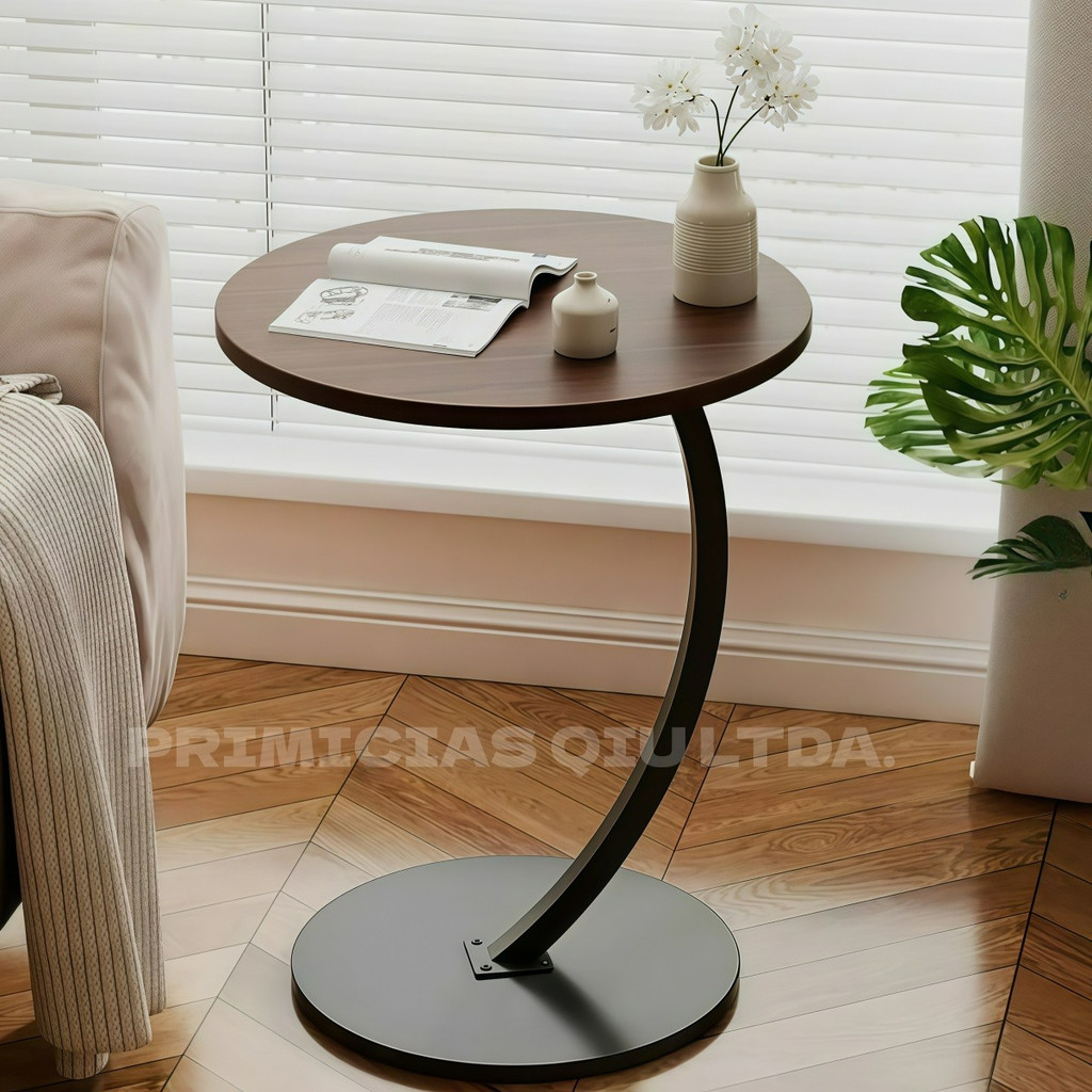 Mesa De Apoio Sofá Lateral Madeira Base de Metal 60x40x40cm Moderna P.HQ
