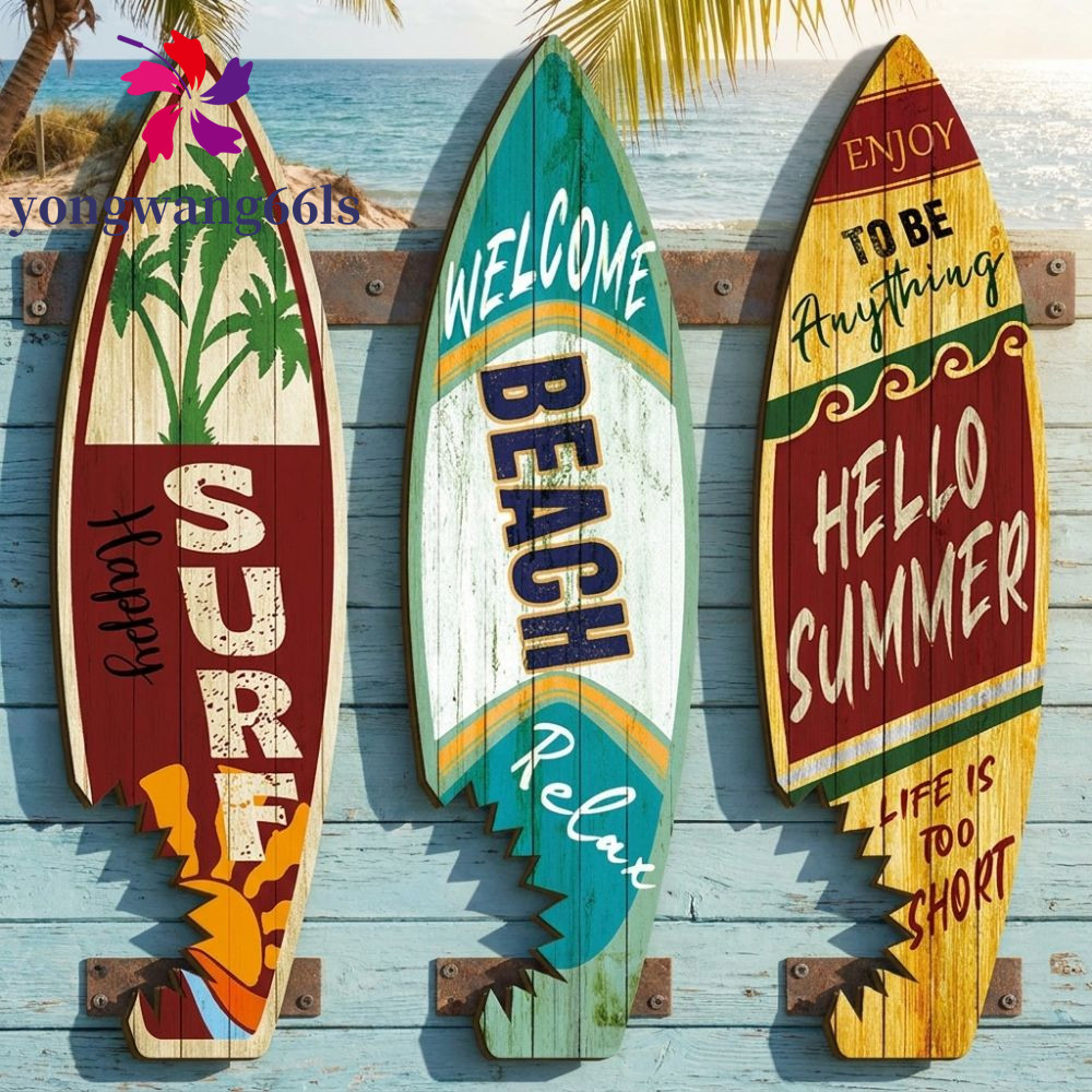 YONGWANG 3 Peças De Suspensão De Parede Para Prancha De Surf , Decoração Colorida De Praia Com Tema , Estampa Vintage