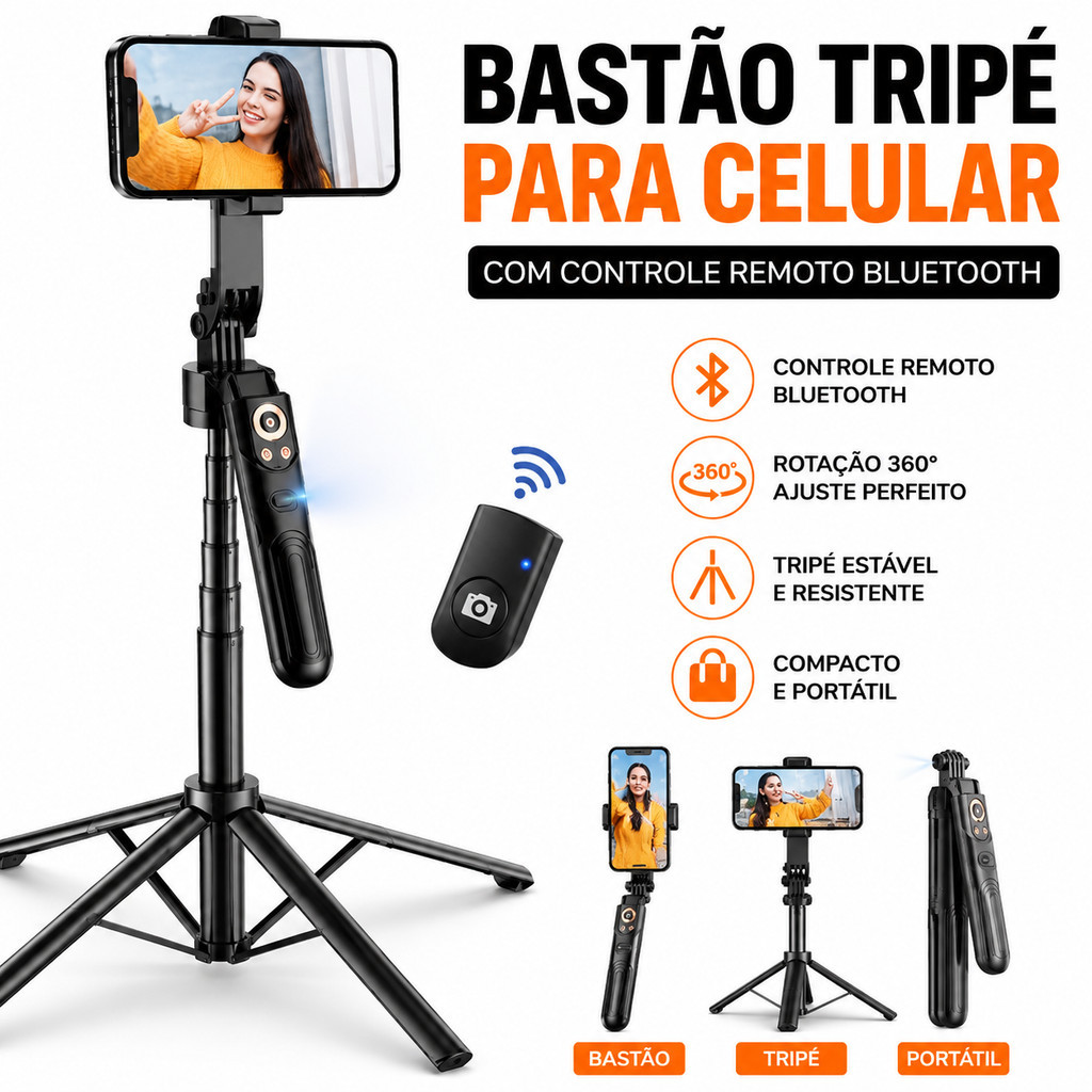 Tripé Estabilizador 360 Facial Controle Bluetooth Gimbal Ia - Peining