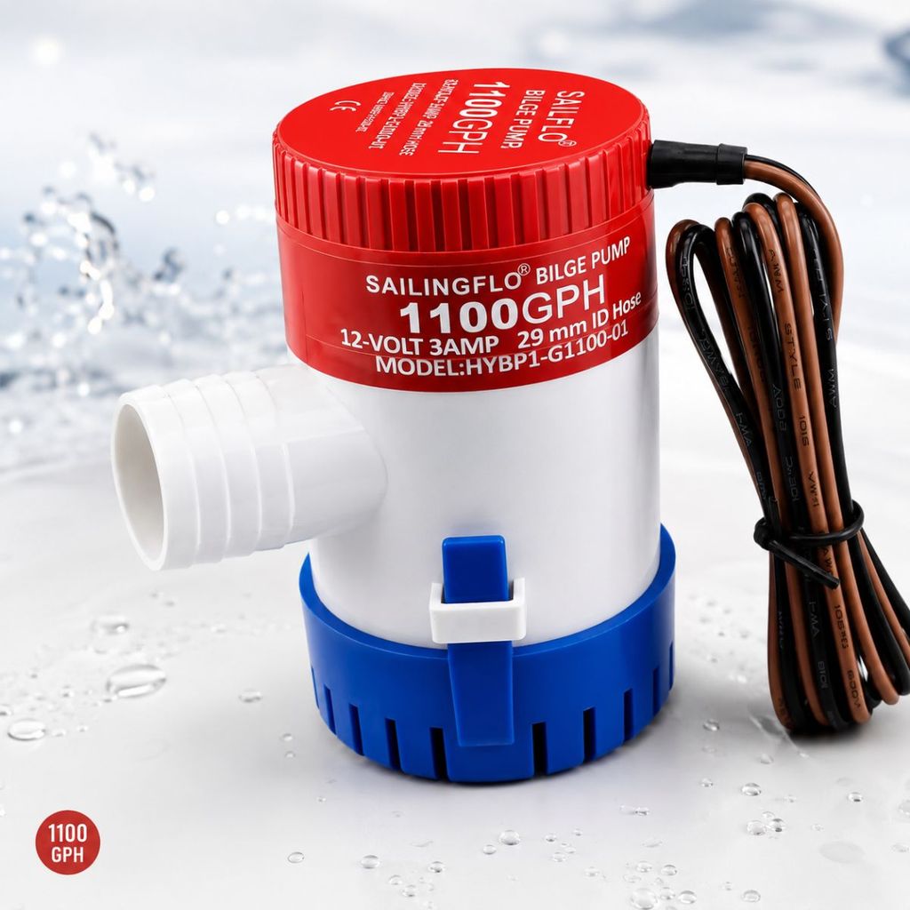 Bomba Náutica Sailingflo 1100 GPH 12V 3A Automática para Drenagem de Porão