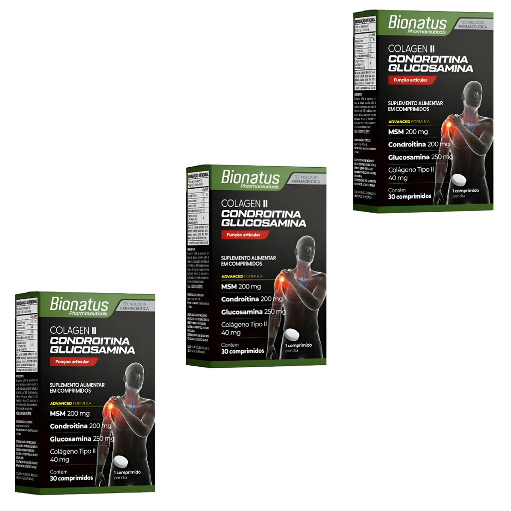 Kit 3x Colagen Ii Condroitina + Glucosamina 40mg Bionatus 30 Cpr