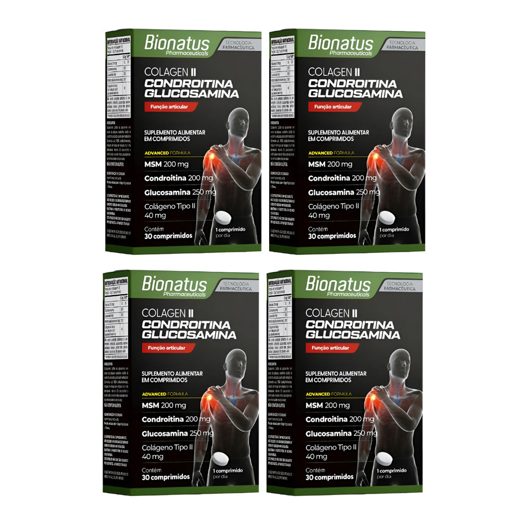 Kit 4x Colagen Ii Condroitina + Glucosamina 40mg Bionatus 30 Cpr