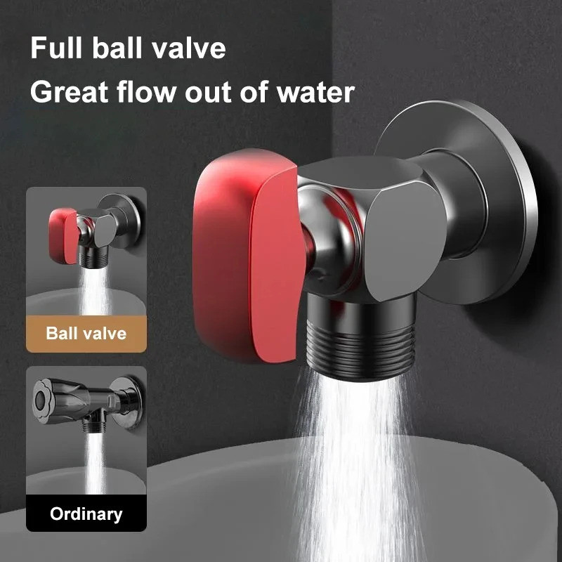 Válvula de Esfera de Cobre Reforçada com Núcleo de Esfera, Interruptor Triangular para Água Quente e Fria, G1/2 4 Pontos