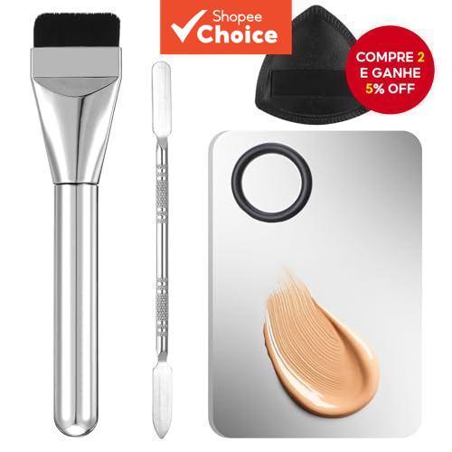 Conjunto De Paleta De Mistura De Base Com Espátula De Aço Inoxidável E Pincel De Maquiagem Profissional-Ferramenta De Cr