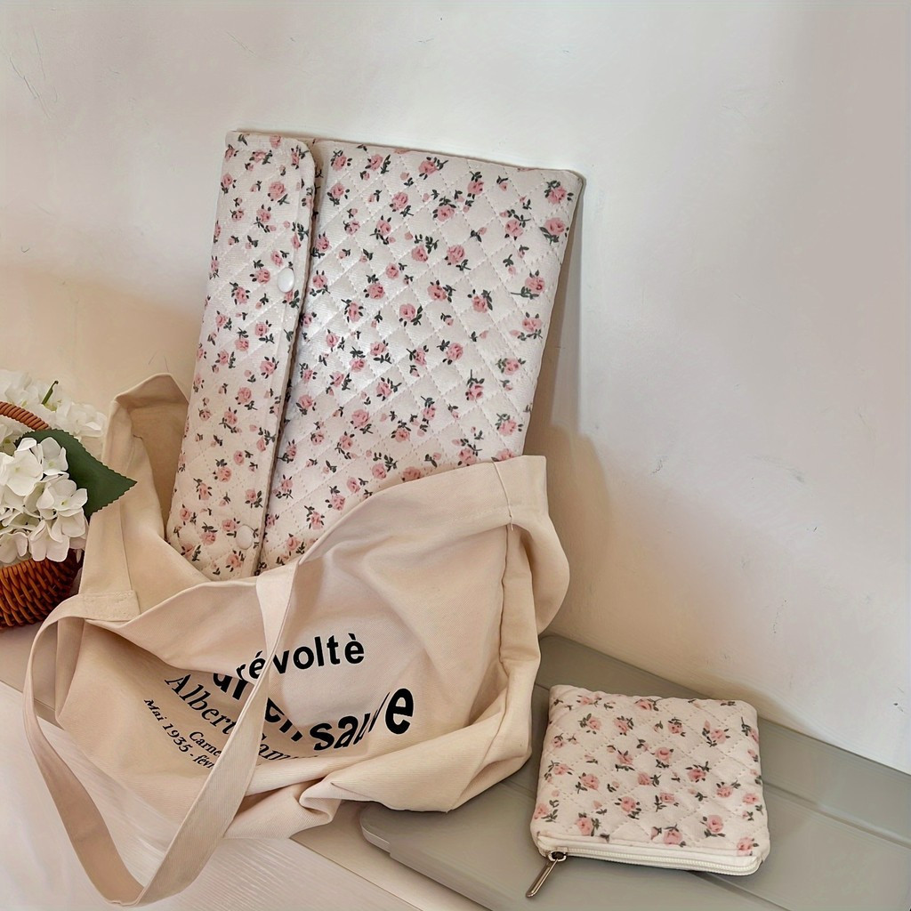 Capa para Laptop com Estampa Floral Elegante, Resistente a Impactos, Leve, em Poliéster, para 13/14" para MacBook, iPad