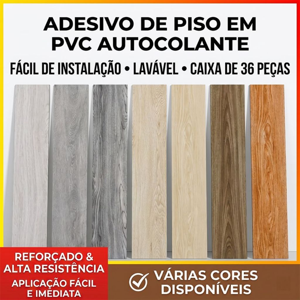 Piso Adesivo Vinílico 36 Peças - Removível, Impermeável e Fácil de Aplicar