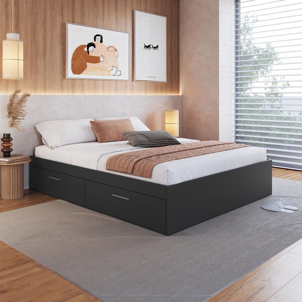 Cama Casal com 4 Portas 140 Tókio para Quarto Cinza/Grafite Grafite