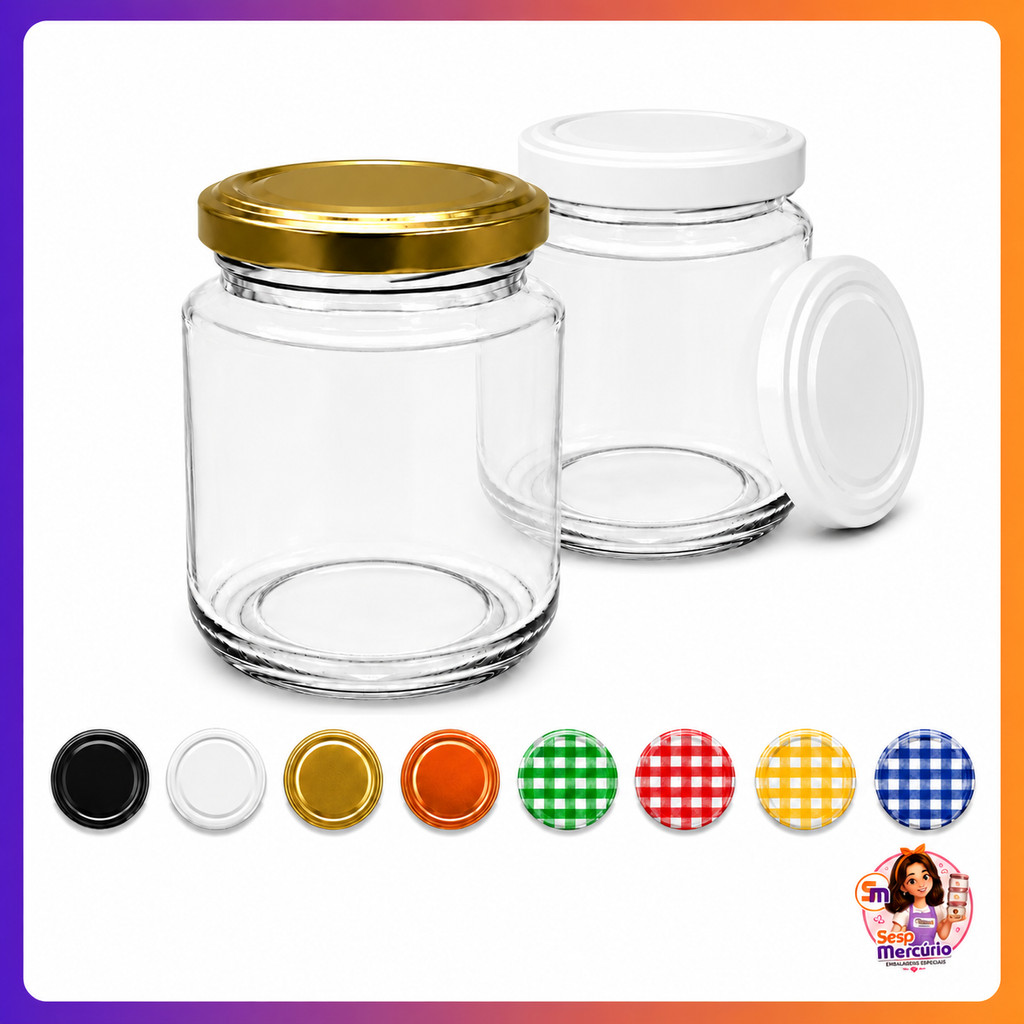 Kit 12 Potes de Vidro Belem 240ml NAdir Para Geleias Doces com Conservas Tampas Metalicas e Lacres