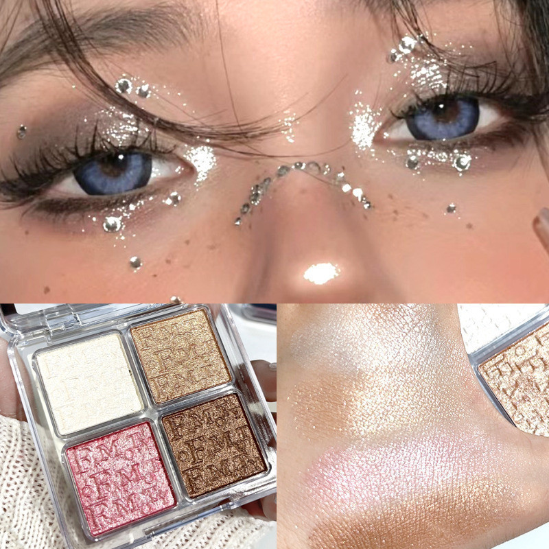 Paleta De Pó Iluminador FAMOTY-Marcador De Contorno De Cor Champanhe-À Prova D'água De Longa Duração-4 Cores De Diamante