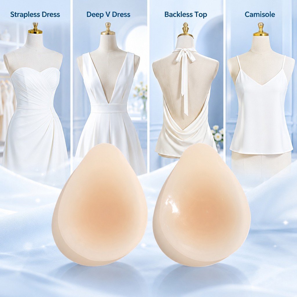 Capas Ultrafinas Para Mamilos , Almofadas De Sutiã Invisíveis Tops De Corte Baixo , Vestido Sem Costas E Guarda-Roupa De