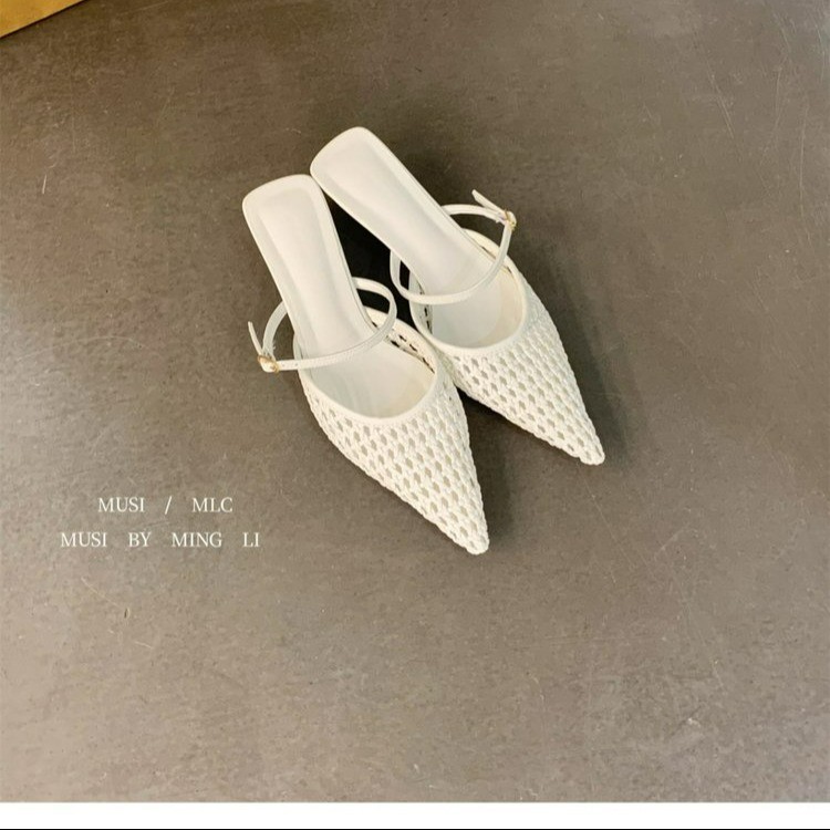 Stiletto apontou Toe plana salto baixo moda All-Match estilo sandálias chinelos feminino Plus Size 40