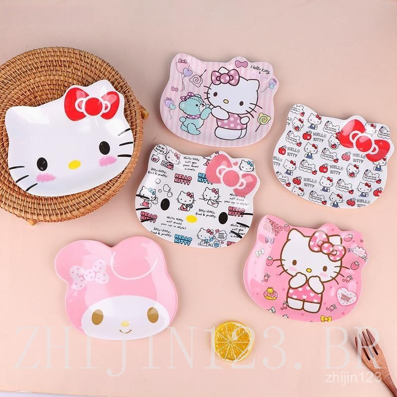Prato de Jantar Kawaii Sanrio Anime Hello Kitty Louça de Mesa Bonita Desenho Animado para Crianças