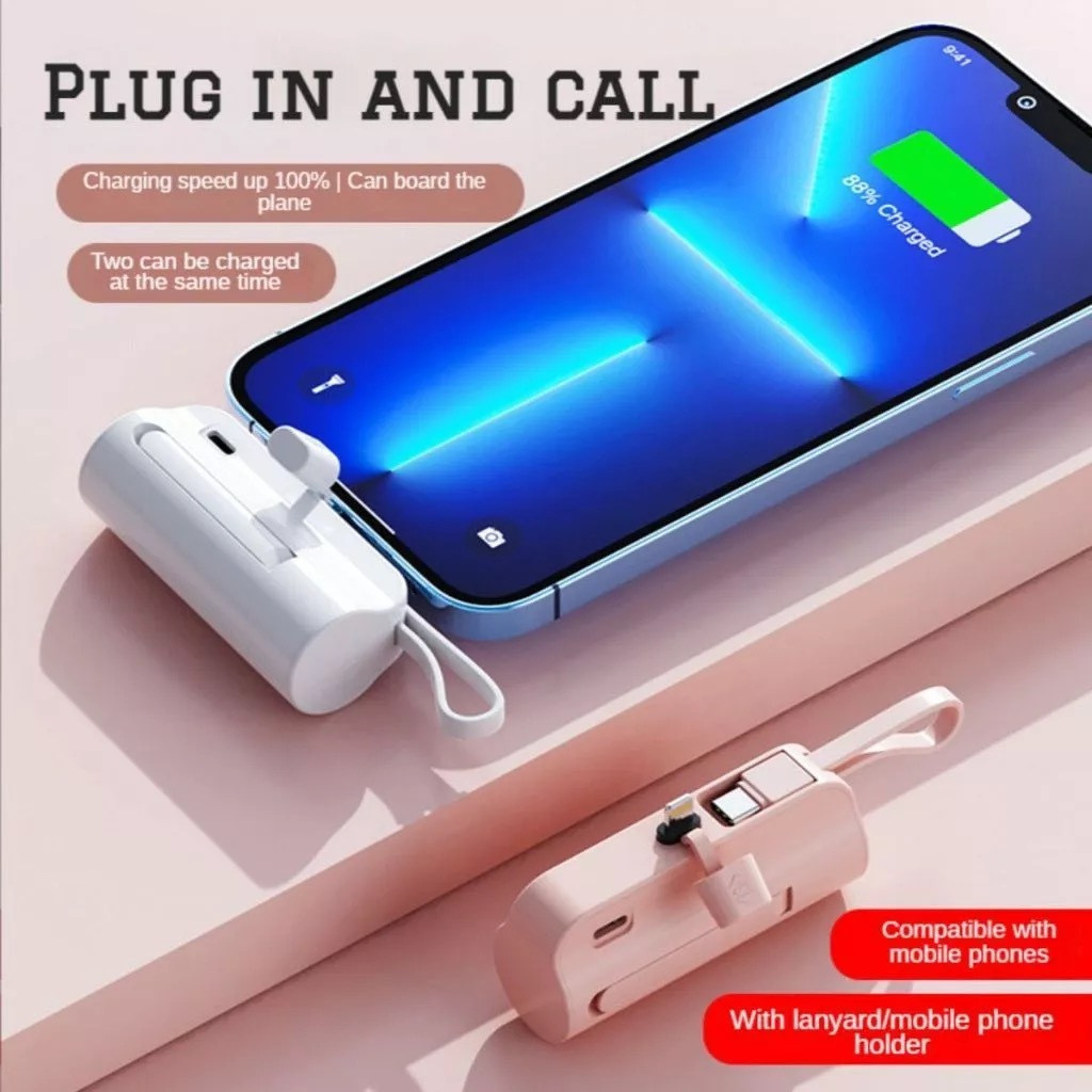 Carregador Portátil Mini Power Bank 5000mAh Com 02 Saídas Tipo-C / Lightning BAOSHI