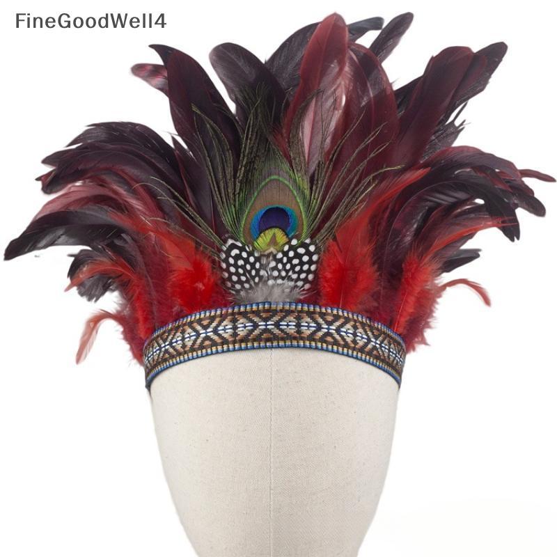 Finegoodwell4 Moda Coroa De Penas Com Alça Decorativa Cocar Indiana Faixa De Cabelo Halloween Cosplay Headwear Brilhante
