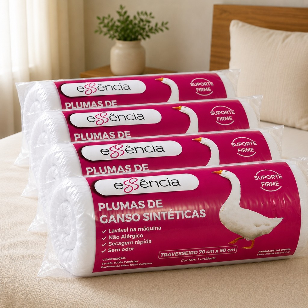 Travesseiros Plumas de Ganso Sintéticas 4 Unidades 50x70cm Antialérgico Antiácaro Confortável Macio