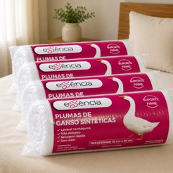Travesseiros Plumas de Ganso Sintéticas 4 Unidades 50x70cm Antialérgico Antiácaro Confortável Macio