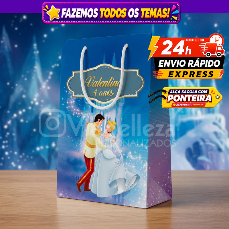 🛍️ Sacolinhas Surpresa Personalizada Lembrancinha de Aniversário Princesa Cinderela Festa Infantil