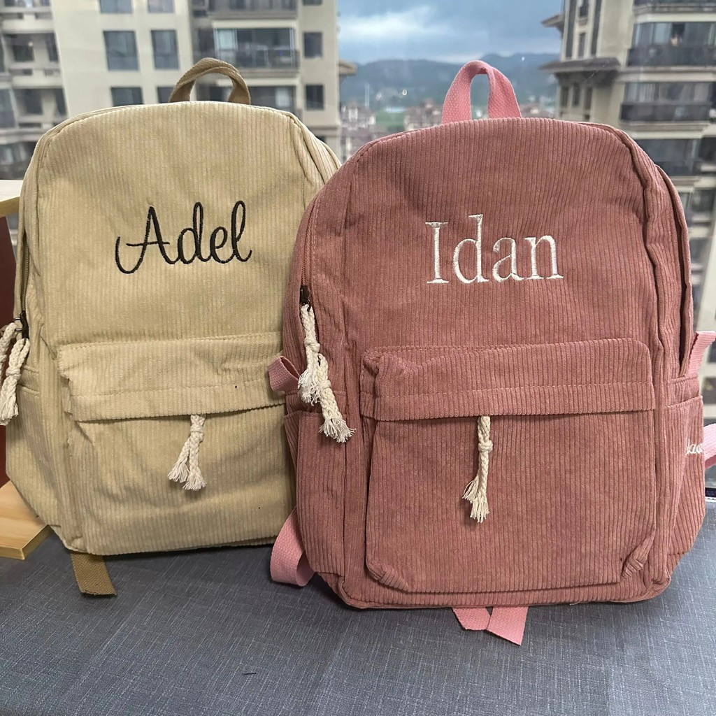 Mochila Personalizada Com Nome Bordado , Mochilas De Veludo De Volta Às Aulas , Escolar Para Crianças , Faculdade , Cria