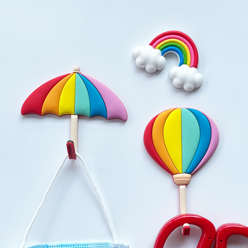 Arco-íris gancho geladeira adesivo personalidade magnética criativo balão de ar quente guarda-chuva cozinha armazenament