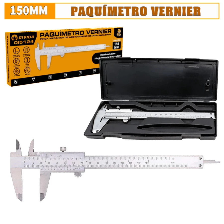 Paquimetro Analógico Manual Universal 150mm Aço Inox Com Estojo ProfissionaL OIVIDA Original