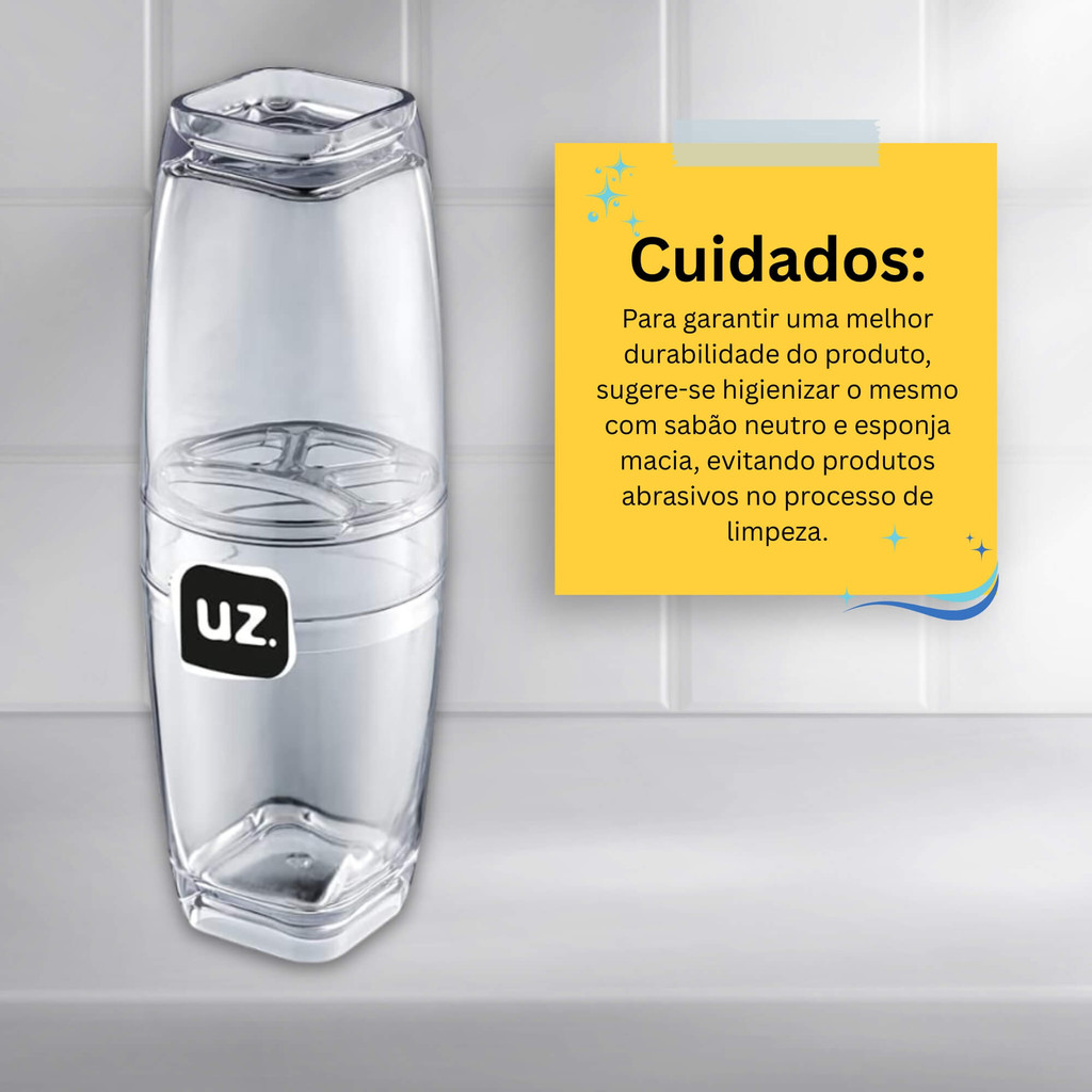 Detalhes do Porta Escova com Tampa Premium Translúcido Transparente UZ Utilidades - UZ520-TR