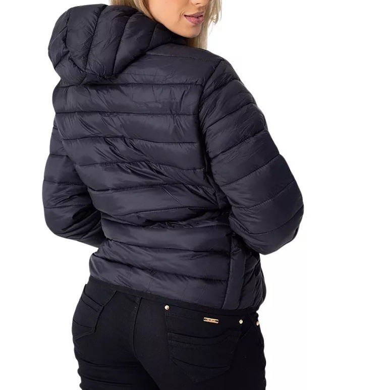 Jaqueta Casaco  Bobojaco Puffer Capuz Removível Bolsos Internos Feminina