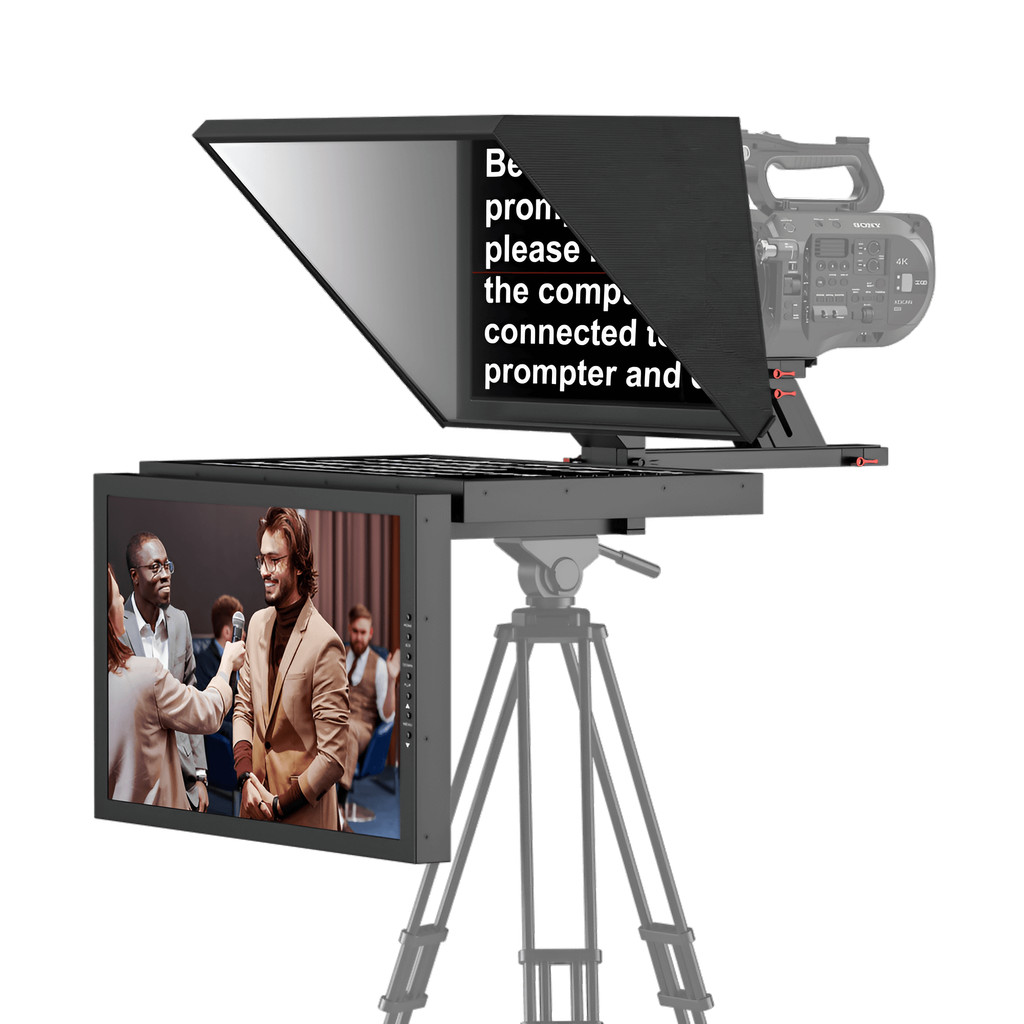 Teleprompter Profissional Desview DT22 Dual-Screen 2x Monitores 22" HDMI VGA e Case de Transporte