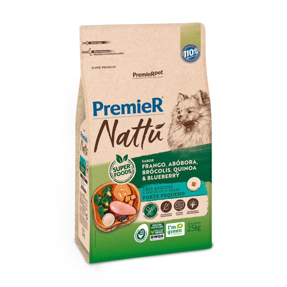 Ração PremieR Nattu cachorros adultos raças pequenas frango, abóbora e brocolis 2,5kg em Oferta na Shopee