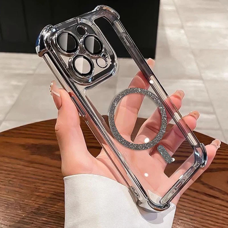 Chapeamento Transparente À Prova De Choque Glitter Magnético Caso De Telefone Para iPhone 17 15 16 14 11 12 13 18 Pro Ma — imagem 2 de 2