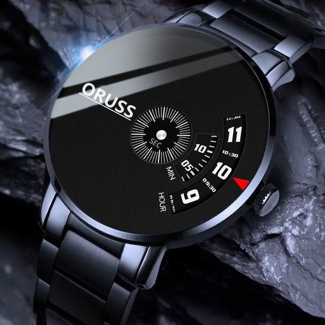 ORUSS Aço Inoxidável Luxo Couro À Prova D'água Moda Preto Relógio De Quartzo Suíço Versão Coreana XGN XKJ