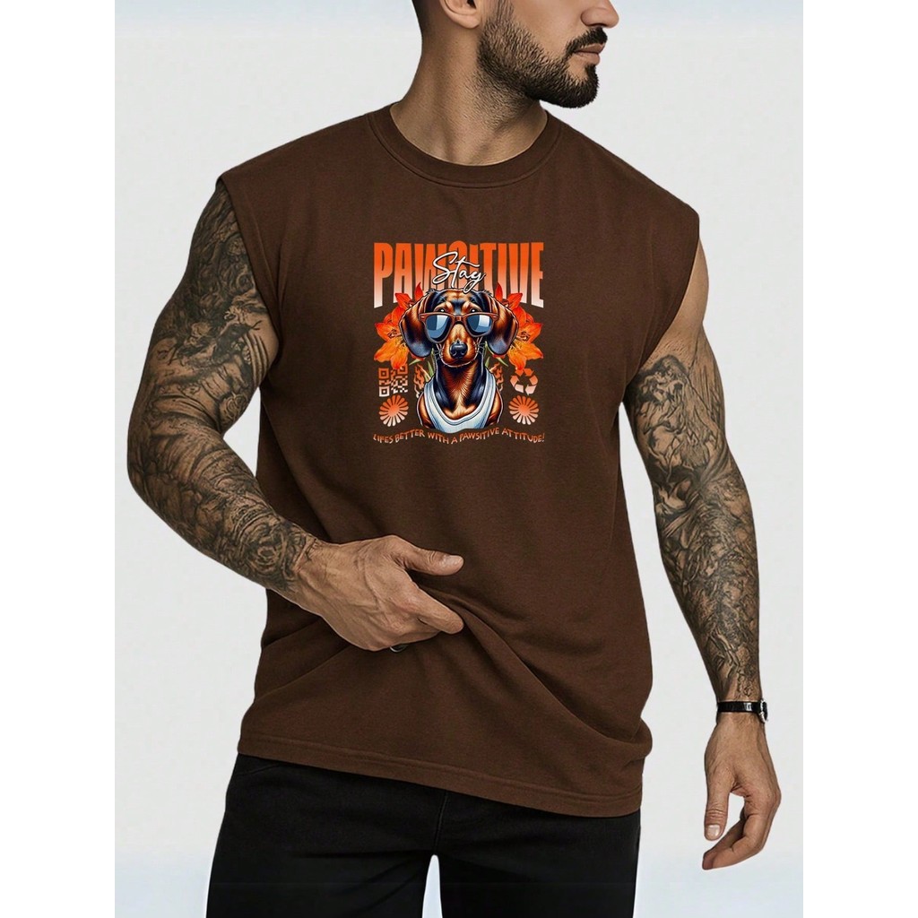 Regata Masculina Oversized Streetwear Estampada Blusa Camiseta Algodão Off Whte Marrom - Dog