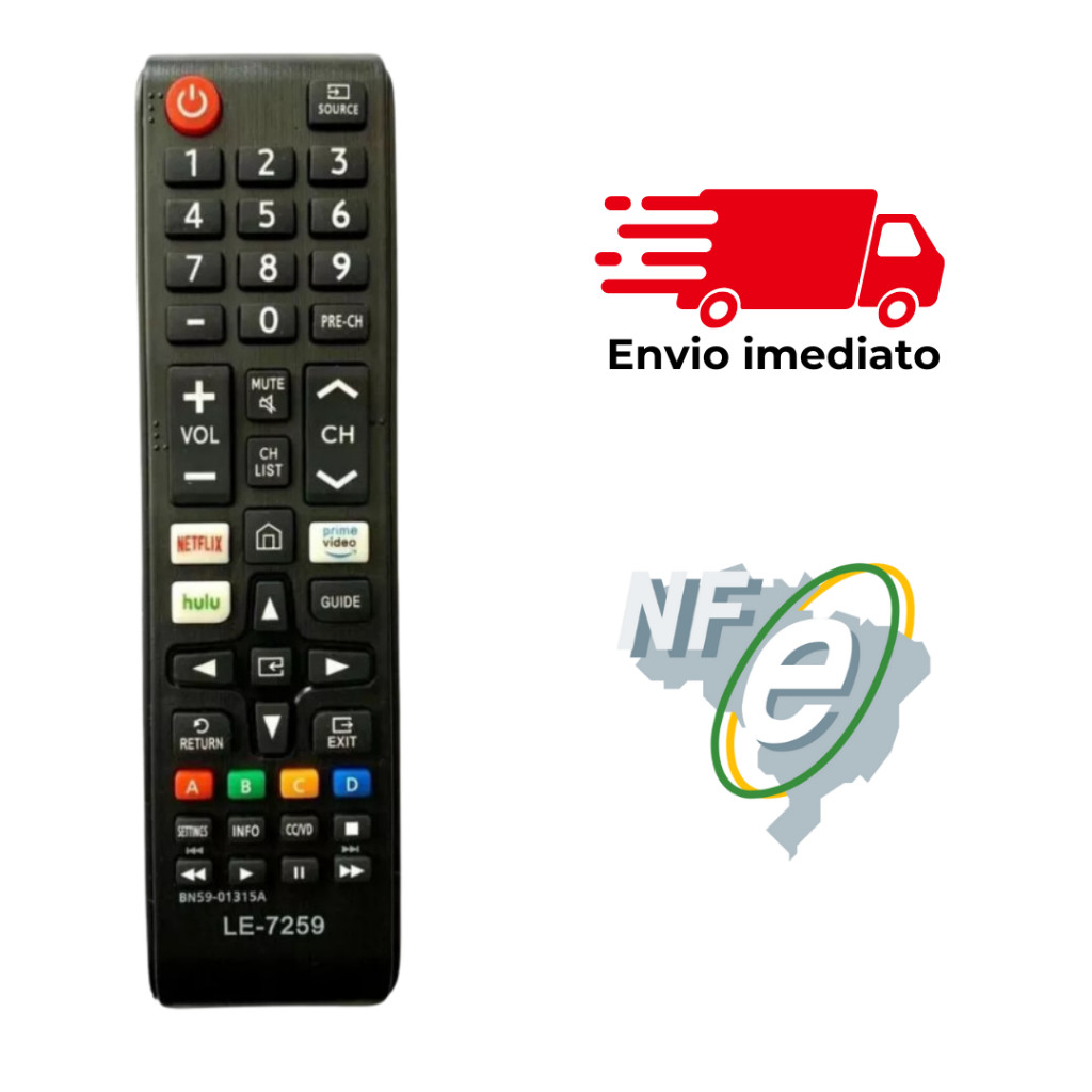 Controle Remoto para Tv Samsung Universal BN59-01315A, hulu, netflix, prime video