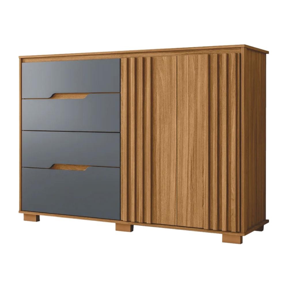 Cômoda 4 Gavetas 2 Portas Com Ripado Texas Freijó/Cinza Moval em Oferta na Shopee