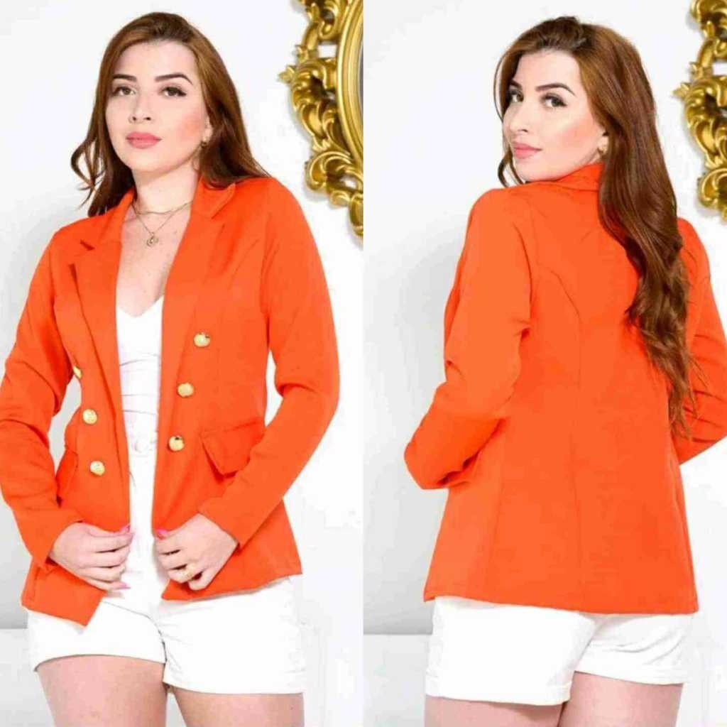 Blazer Feminino Alfaiataria Casaco max acinturado com botões modelo social