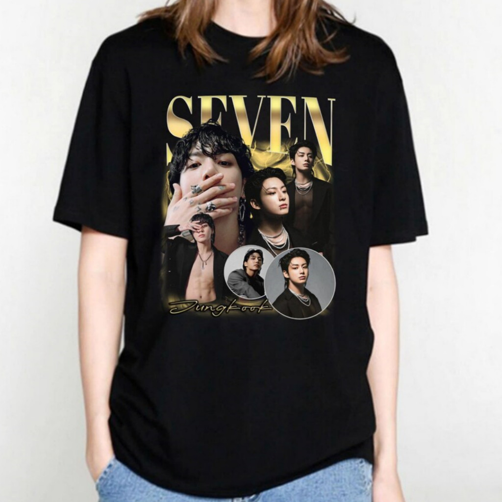 Camiseta Unissex Oversized Plus Size Feminina Masculina e  Camisa Seven Bts Kpop Group Jung Kook Algodão Premium Envio I