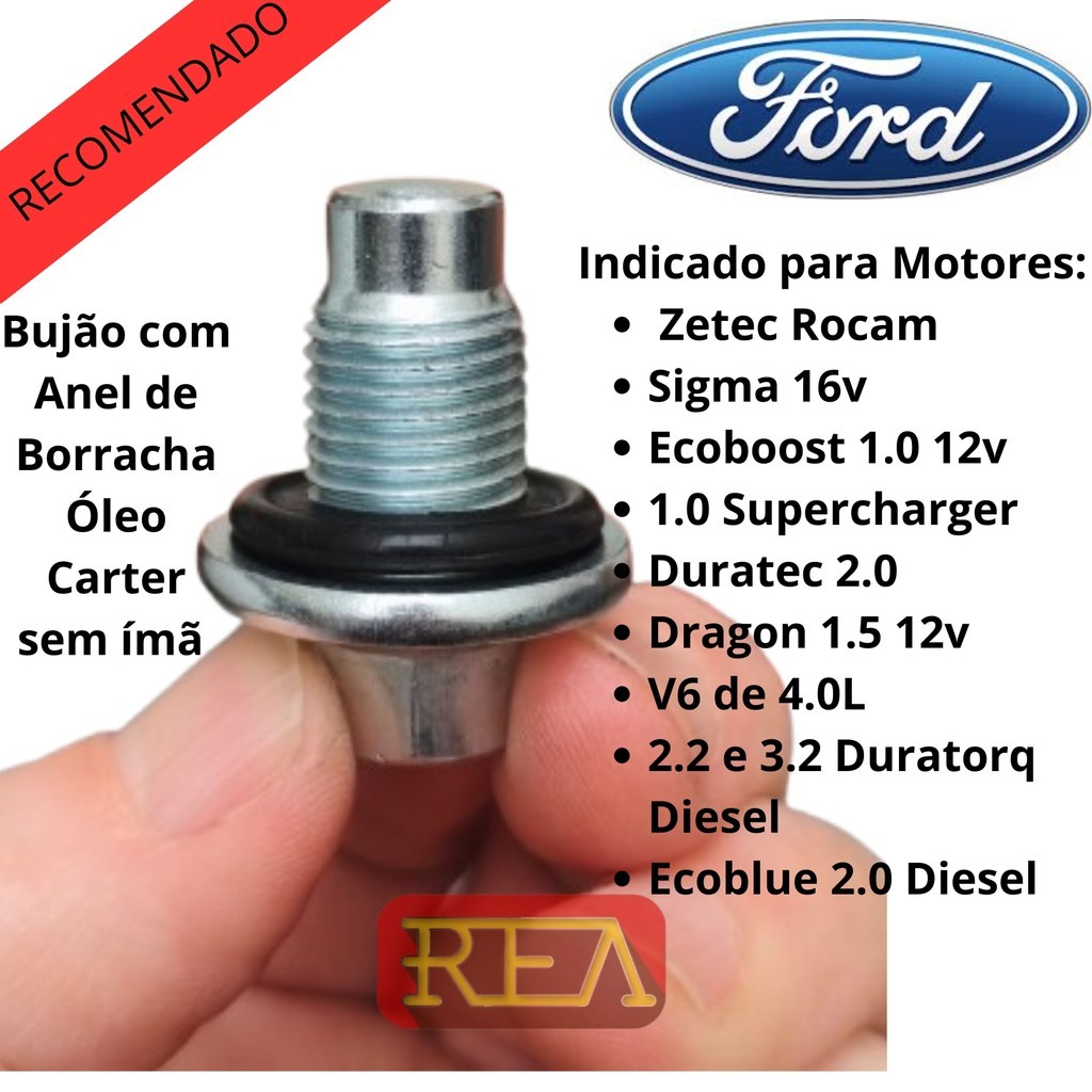 Bujão Carter de Óleo Ford Ka, Fiesta, Courier, EcoSport Focus Fusion 1.0 1.6 8v tds Zetec Rocam