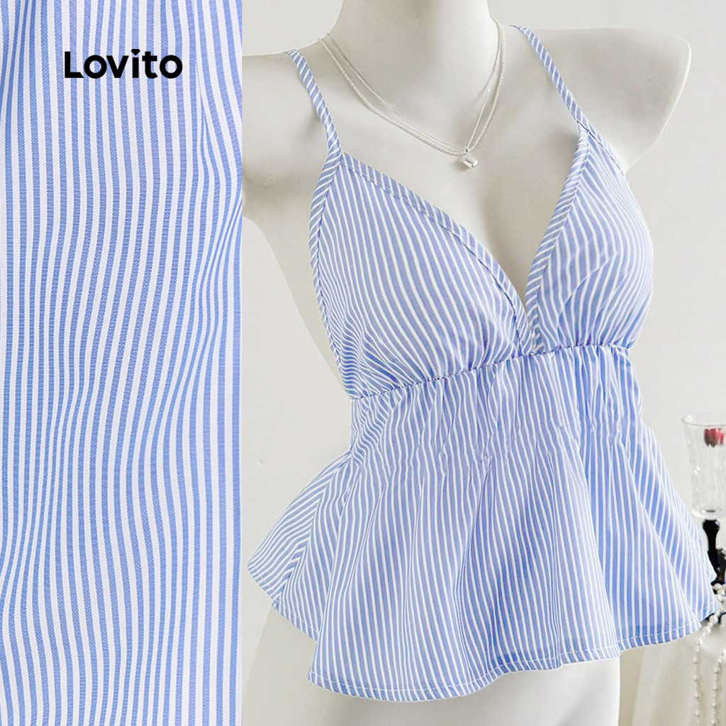 Lovito Blusa Casual com Drapeado Pregas Toque Suave Primavera/verão Top Azul L139AD351