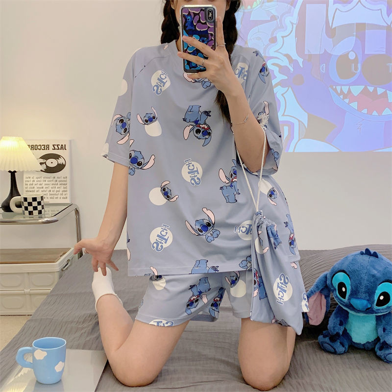 ‌ [Conjunto De Pijama Grande] (40-150kg) Shorts De Manga Curta Com Estampa De Desenho Animado Estilo Japonês Feminino Pl em Oferta na Shopee