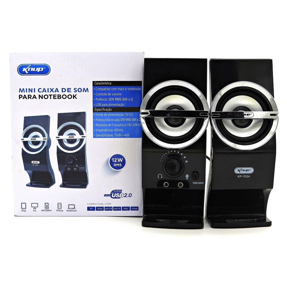 Caixa De Som Para Pc Notebook P2 Usb Entrada Fone Microfone Knup KP-7024 em Oferta na Shopee