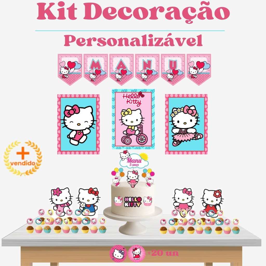 Kit Festa hello kitty Só Um Bolinho  Aniversário Infantil em Oferta na Shopee