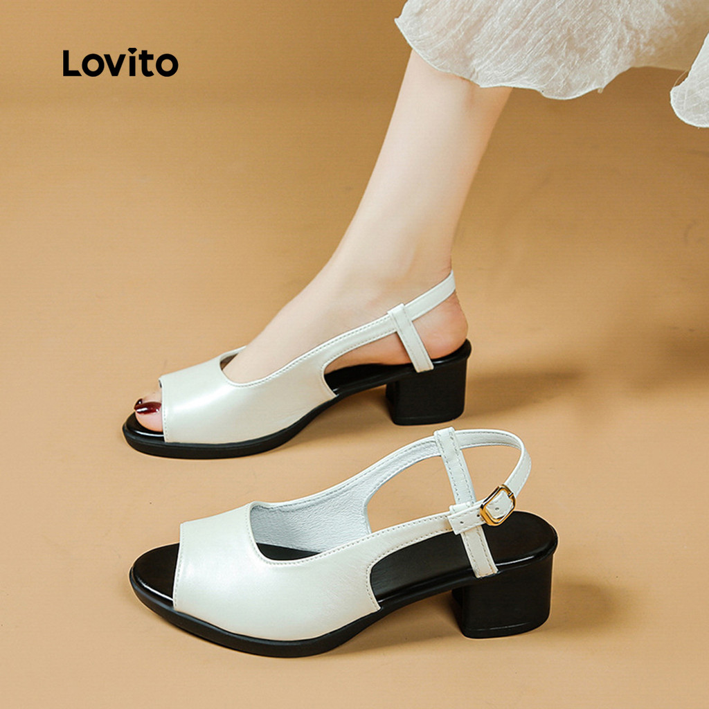 Lovito Elegante simples Peep Toe deslocamento usar calcanhar para mulher LFA77239 em Oferta na Shopee